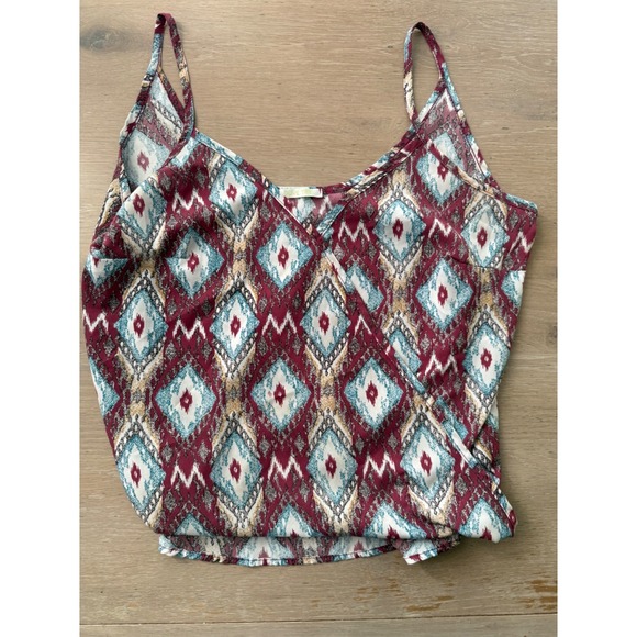 Olive Tree Tops - Olive Tree Womens Ikat Diamond Geometric Camisole Top Burgundy Teal Boho Small